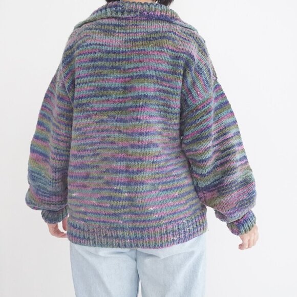 Handmade Pink Purple Wool Blend Knit Quarter Zip Sweater L - Picture 3 of 12